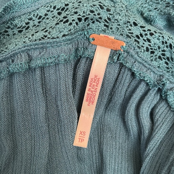 Free People Paradiso Boho Ruffle Lace V-Neck Maxi Dress in Lagoon Sz XS SOLD OUT - Picture 13 of 14